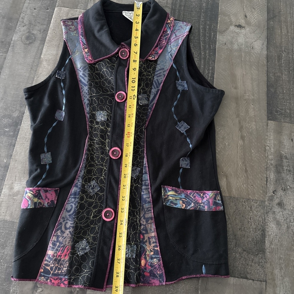 Parsley & Sage Vest Size Large Black Multi Patchwork artsy boho art to wear - Picture 7 of 9